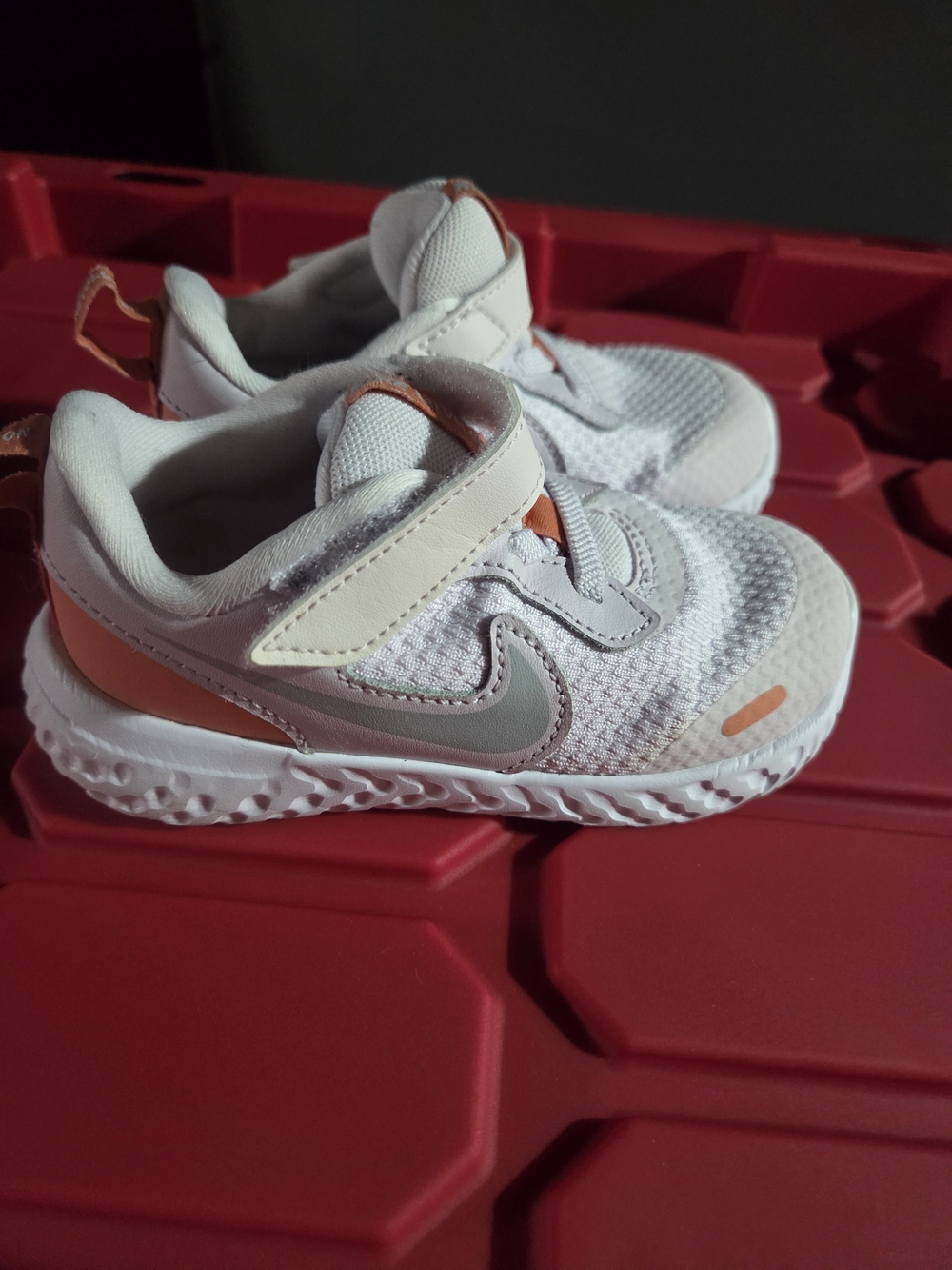 Nike Kids White and Coral Accent Hook-and-Loop Sneaker